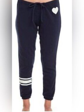 Chaser Women’s Navy Jogger Pants with Creamy/White Heart & Stripe, Size XL, NWT